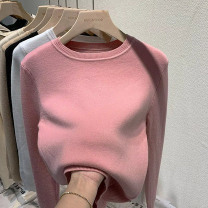 O Neck Winter Sweater for Women Thicken Slim Soft Knitted Tops plus Velvet Long Sleeve Pullover Casual Warm Malhas Jerseys