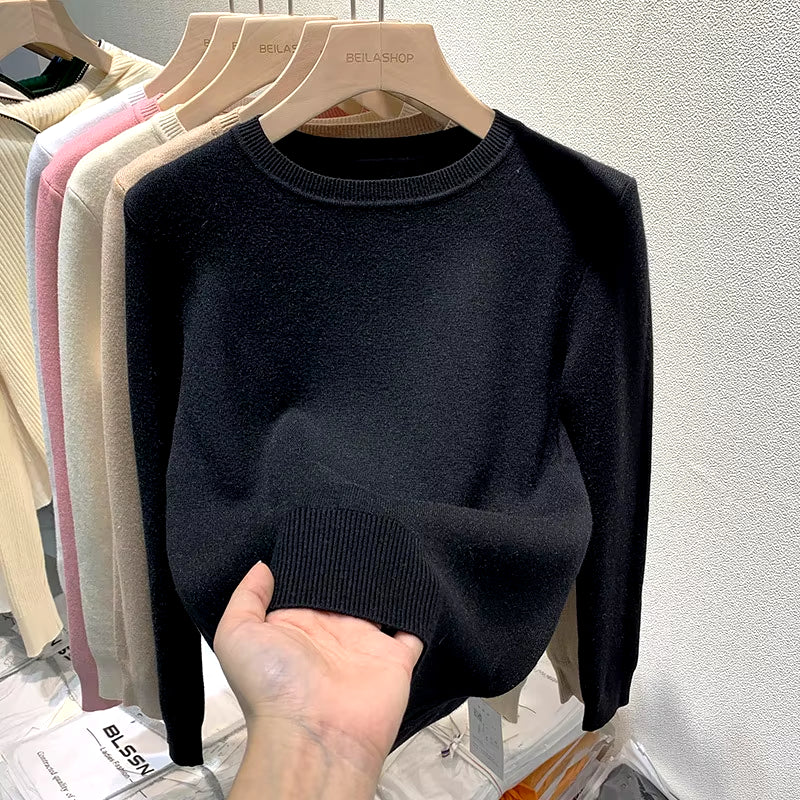 O Neck Winter Sweater for Women Thicken Slim Soft Knitted Tops plus Velvet Long Sleeve Pullover Casual Warm Malhas Jerseys