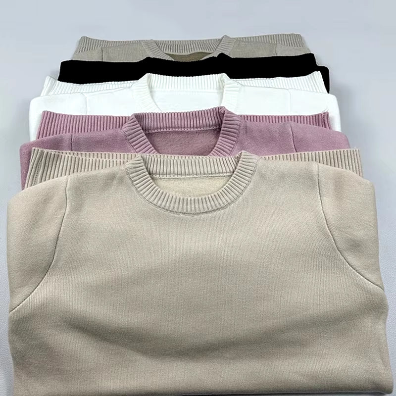 O Neck Winter Sweater for Women Thicken Slim Soft Knitted Tops plus Velvet Long Sleeve Pullover Casual Warm Malhas Jerseys